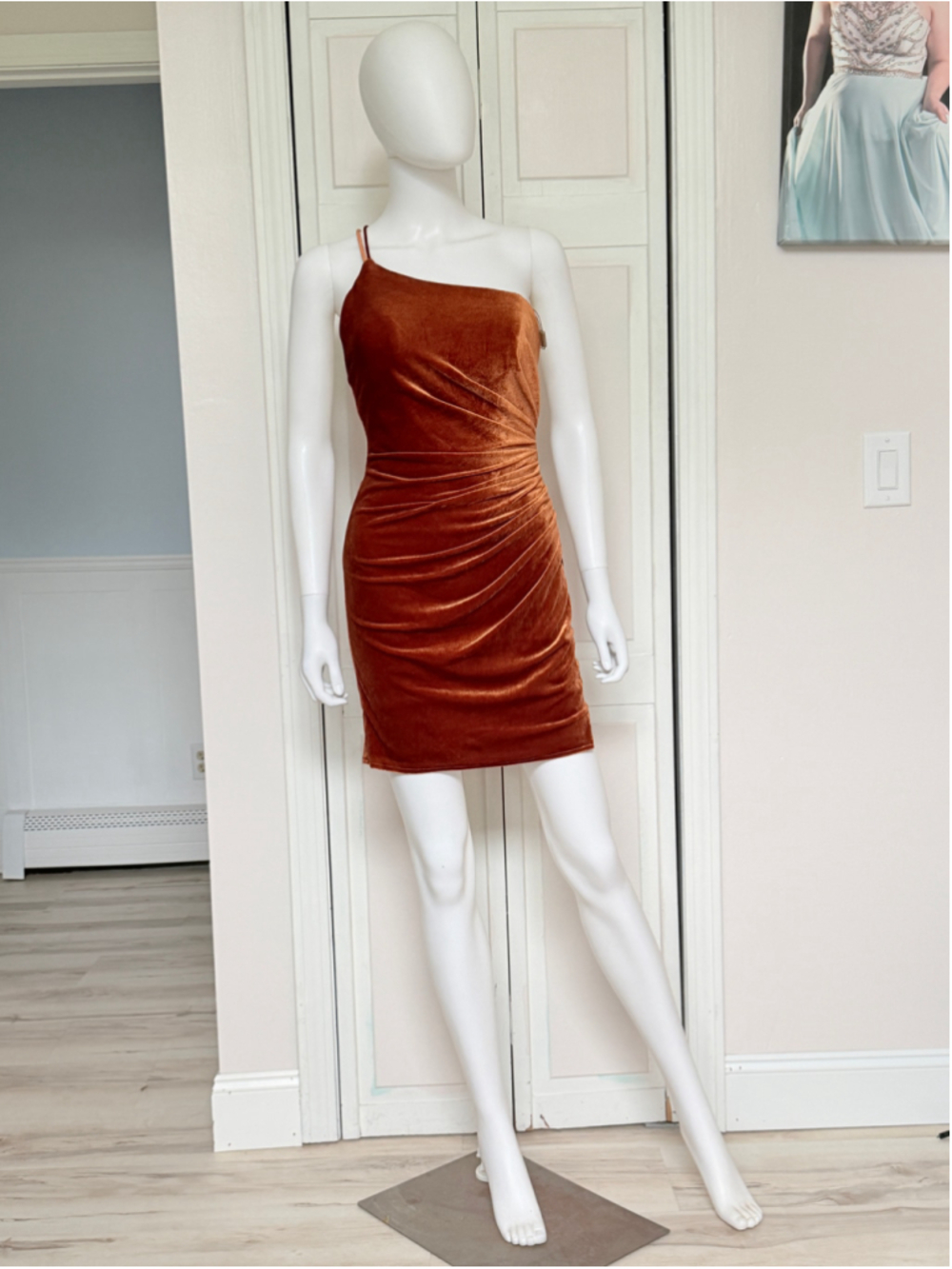 Sz 2 Amelia Sienna Burnt Orange Bodycon Velvet Homecoming hoco Bridesmaid Dress
